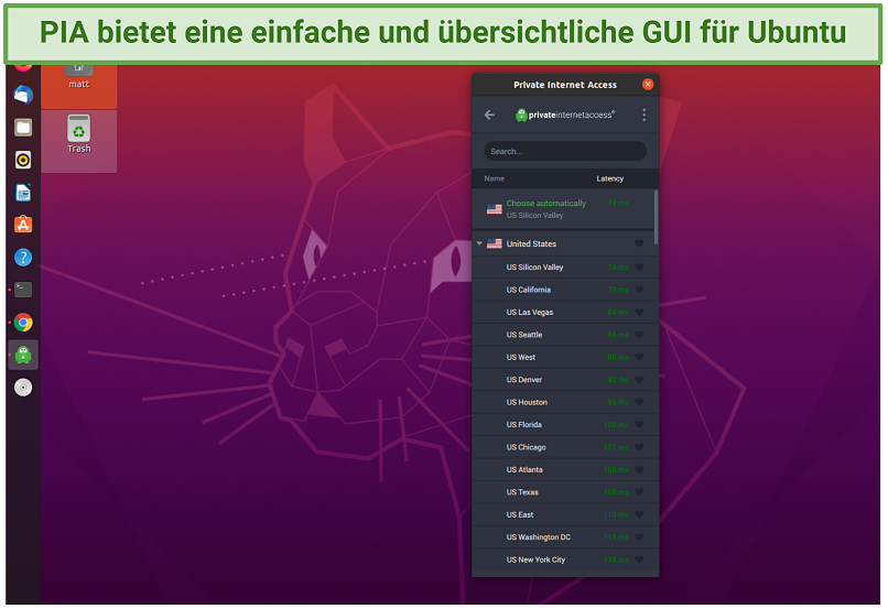 Ein Screenshot, der zeigt, dass PIA eine GUI-App für Ubuntu hat