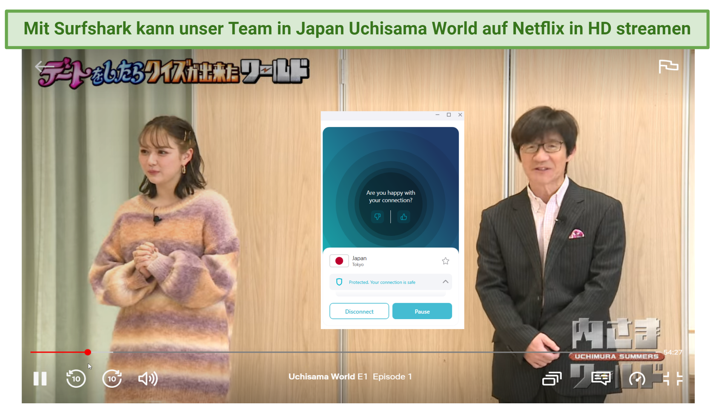 Streaming Netflix Japan from Japan while using Surfshark's Tokyo server.