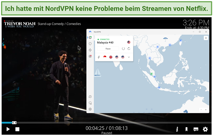 Screenshot of watching Netflix on Kodi while connected to NordVPN