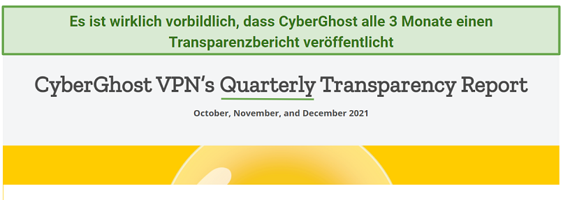 Screenshot of a Transparency Report from the CyberGhost website
