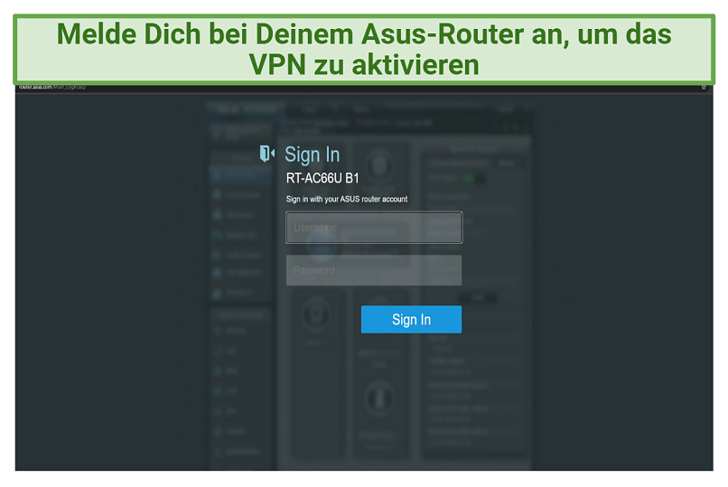 Enter your username and password to connect Asus with your VPN