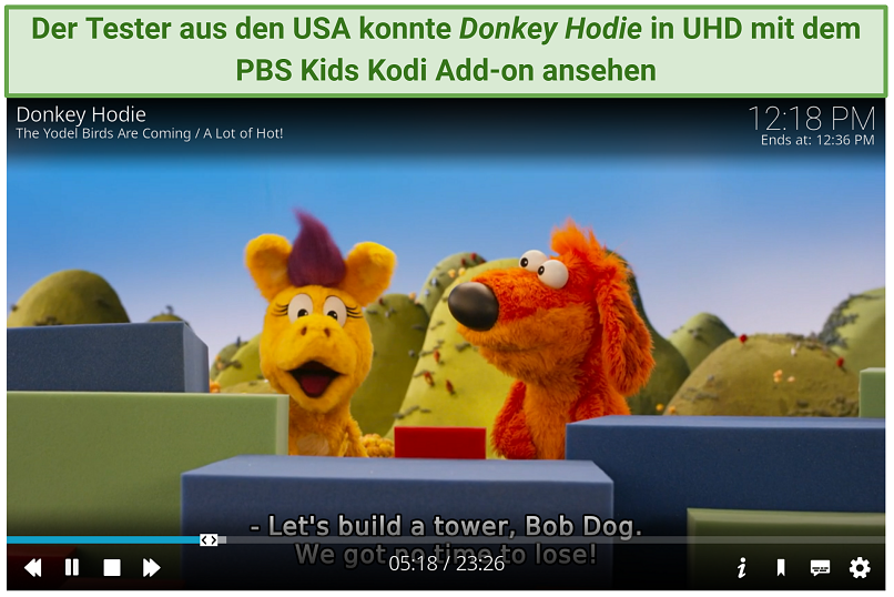 A screenshot showing you can use PBS Kids Kodi addon to watch cartoons and anime in UHD