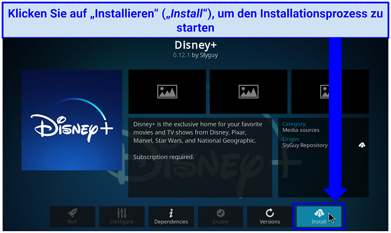 Screenshot der Disney+ Kodi Add-on-Installation