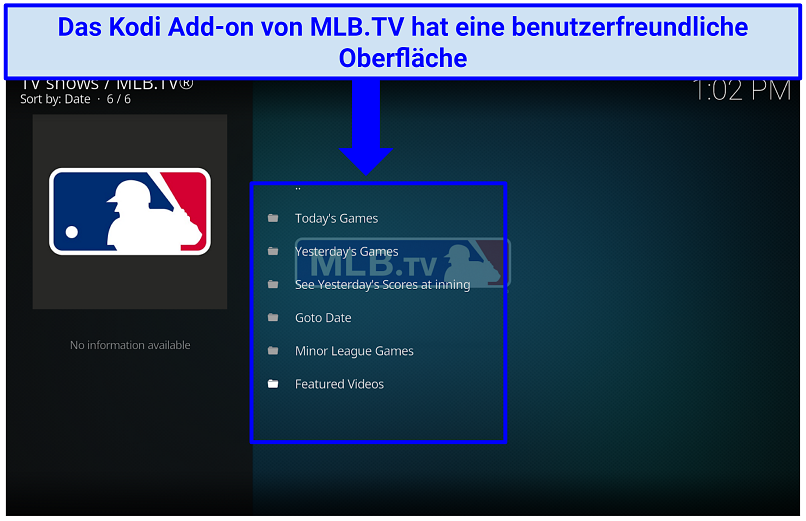 Ein Screenshot, der zeigt, dass MLB.TV eine benutzerfreundliche Schnittstelle hat