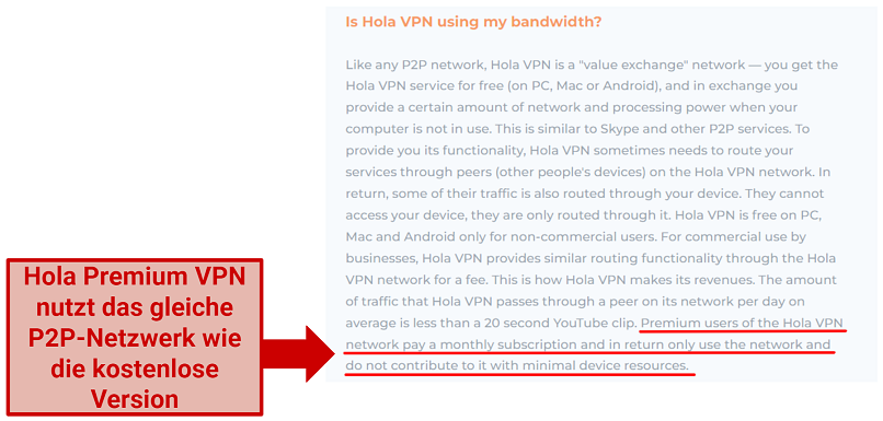 Screenshot of Hola Premium VPN's privacy policy