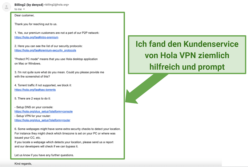 Graphic showing Hola VPN customer support