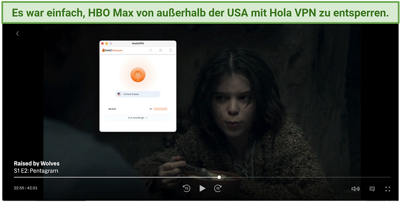 Graphic showing Hola VPN with HBO Max