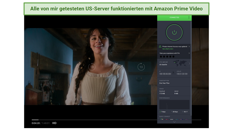 Screenshot of Amazon Prime Video player streaming Cinderella unblocked by Private Internet Access