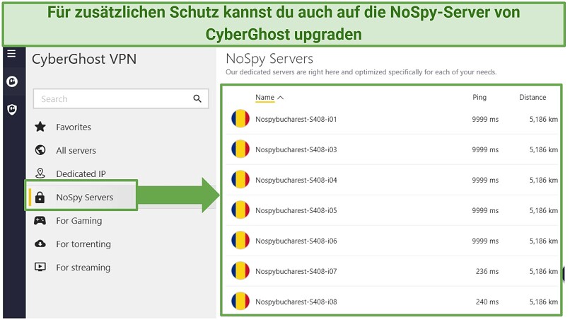 Ein Screenshot von den unabhängig betriebenen NoSpy-Servern von CyberGhost