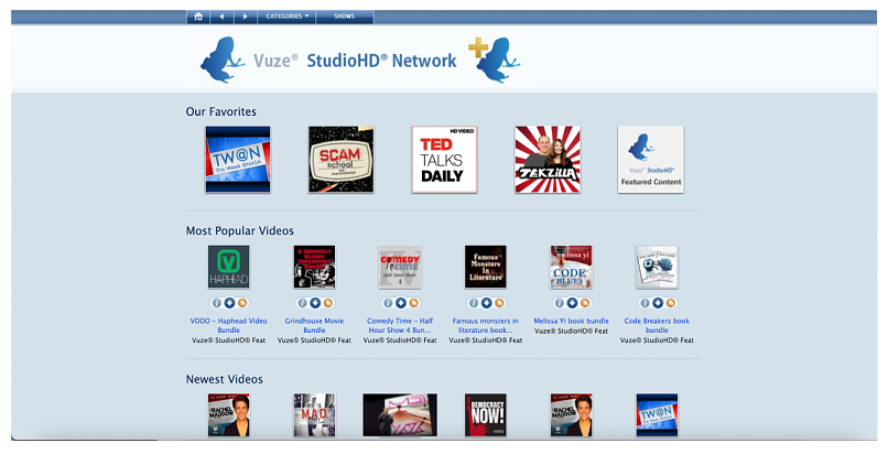 Screenshot der Startseite von Vuze StudioHD Network