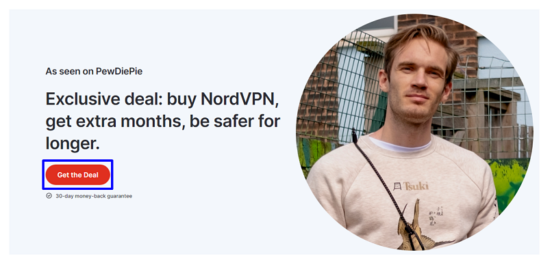 A screenshot of the NordVPN PewDiePie discount code page highlighting the 