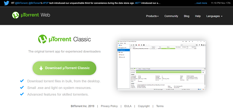utorrent homepage screensshot