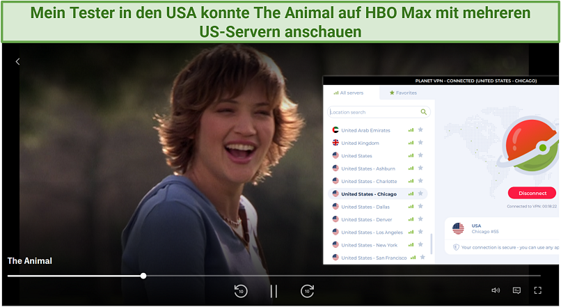 A screenshot showing Planet VPN unblocked HBO Max