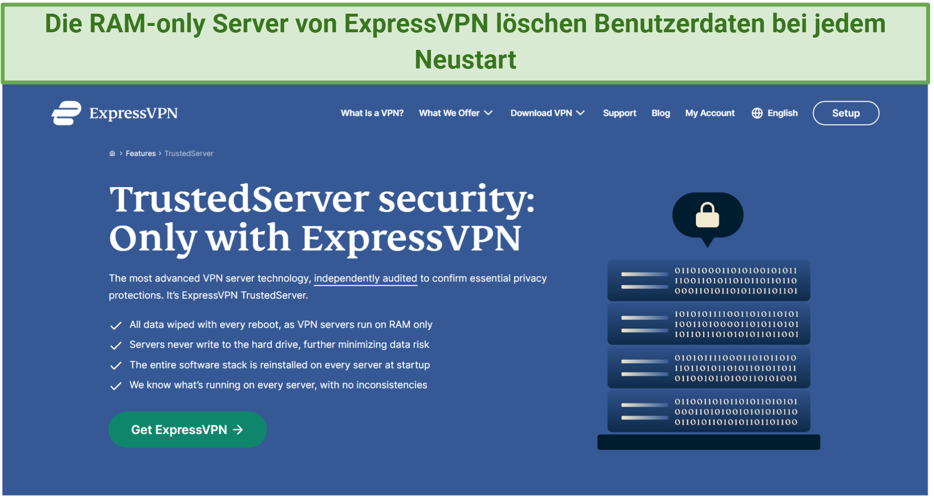 Screenshot from ExpressVPN's website explaining how its RAM servers protect user privacy