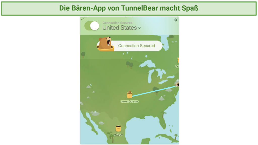 Screenshot zeigt TunnelBears originelle App