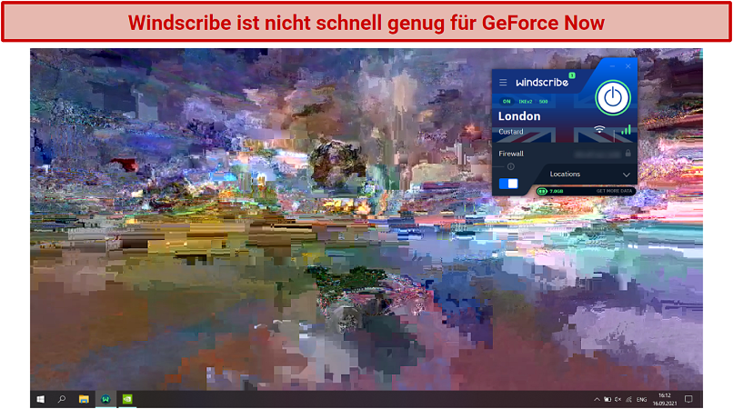 A picture showing a pixelated image of a game running on GeForce Now through Windscribe