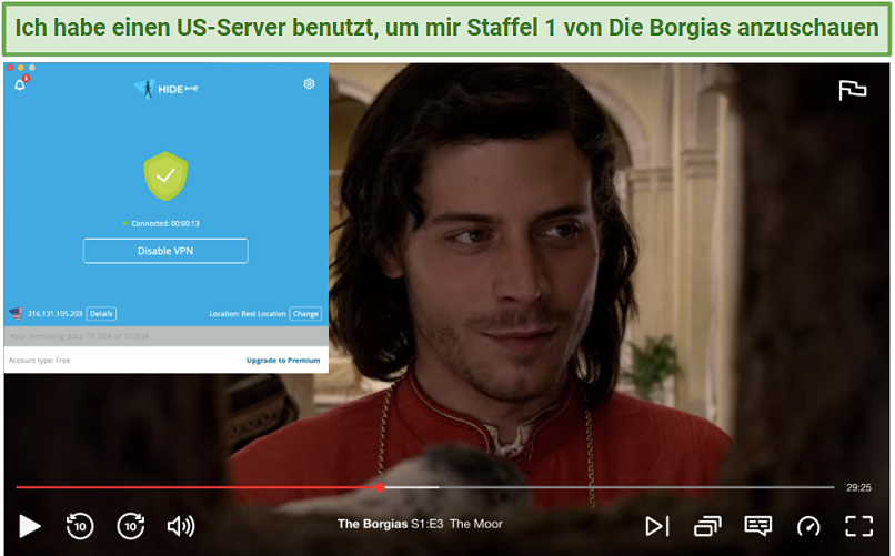 Screenshot of hideme unblocking Netflix US