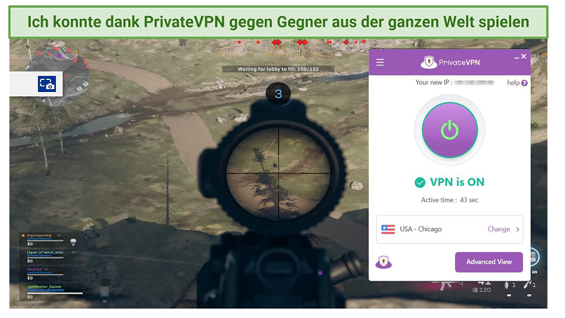 Graphic showing PrivateVPN with Call of Duty