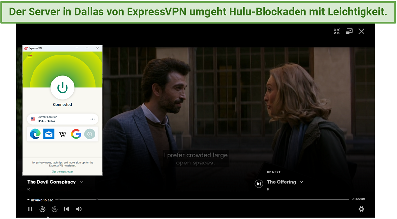 Screenshot of The Devil Conspiracy on Hulu With ExpressVPN connected