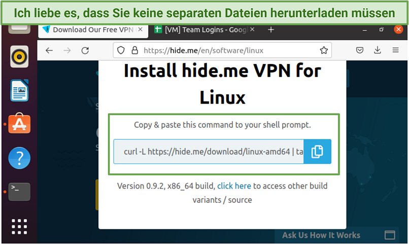 Screenshot of hideme's installation guide for Linux