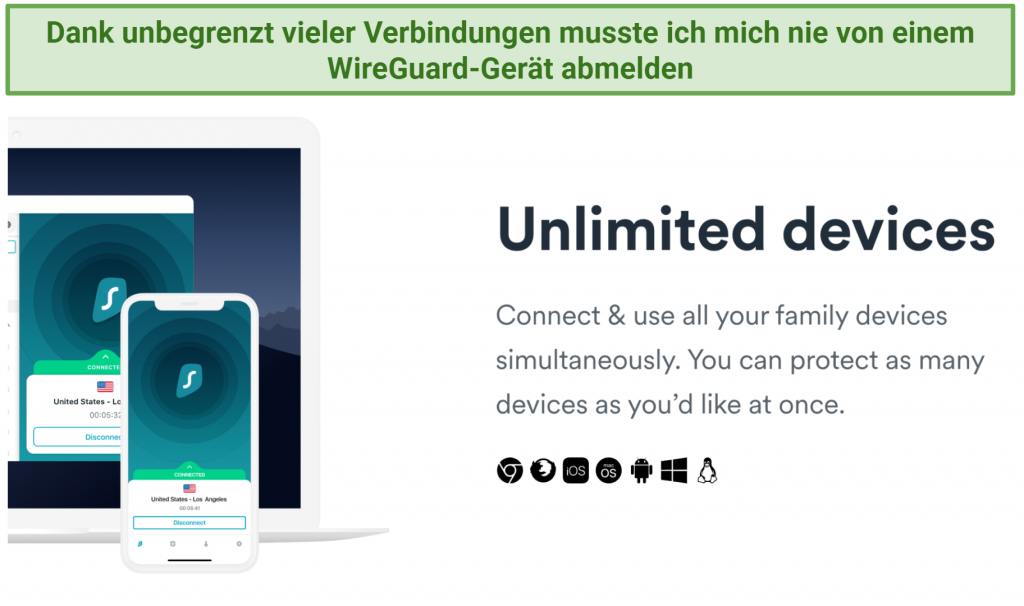 Screenshot of Surfshark's website showing unlimited device connections