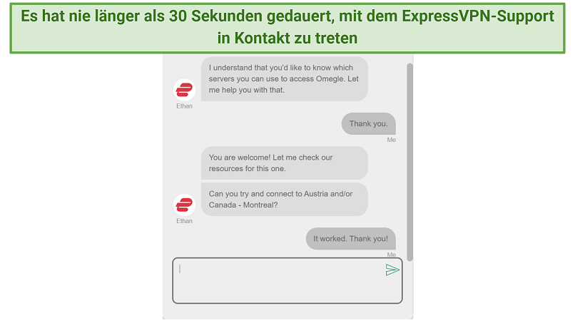 Screenshot of ExpressVPN unblocking Omegle