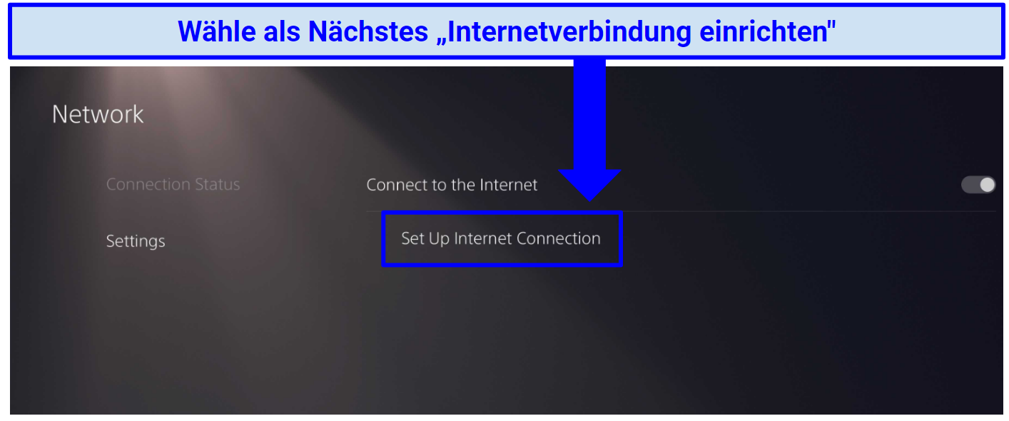 A screenshot showing the Set up internet connection tab in PS4