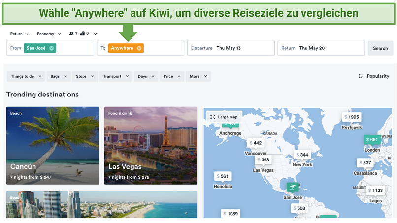 You can keep your options open and find the cheapest flights by selecting Destination: Anywhere on Kiwi