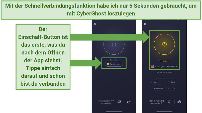 A screenshot of the CyberGhost mobile app showing that it's easy to use.