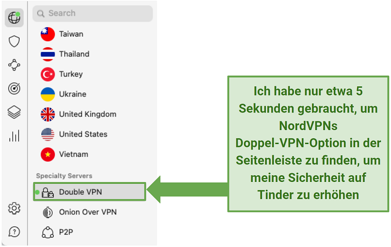 A screenshot of NordVPN's mobile app showing the Double VPN option.