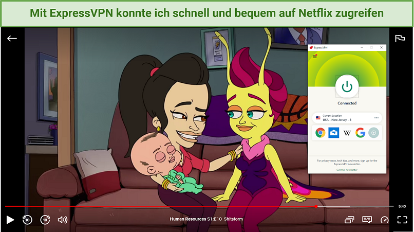 Screenshot des mit ExpressVPN entsperrten Netflix Players