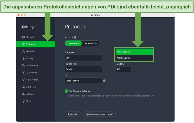 Screenshot der PIA-App mit Servern in jedem US-Bundesstaat