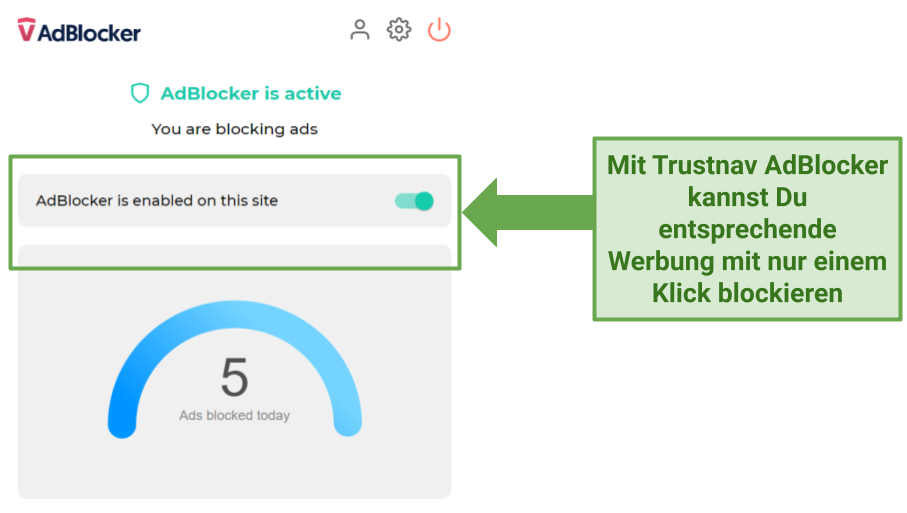 Screenshot of Trustnav AdBlocker's Chrome UI