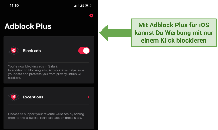 Screenshot of Adblock Plus iOS UI