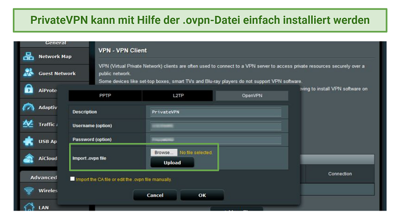 Screenshot of installing IPVanish on the Asus router