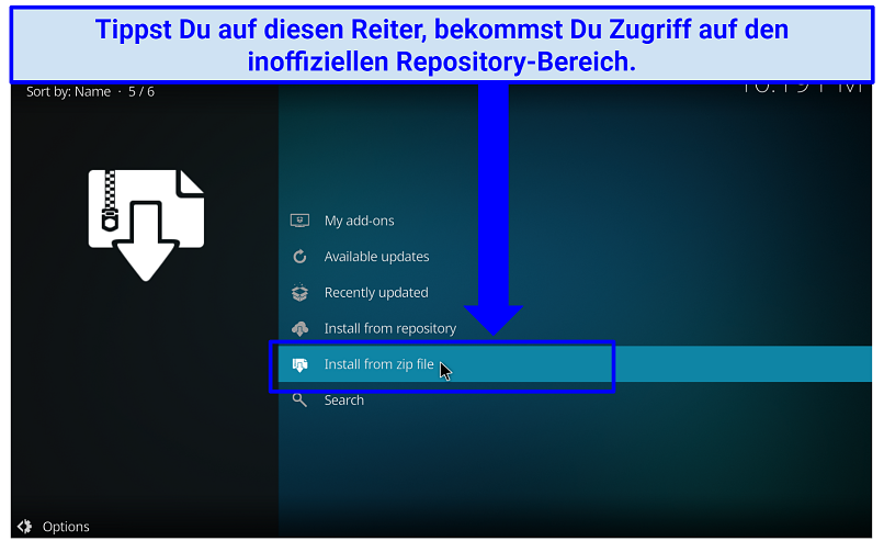 A screenshot showing the button you should press to install the Kodi repositories that house porn addons.