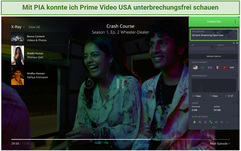 Screenshot of PIA unblocking US Amazon Prime Video