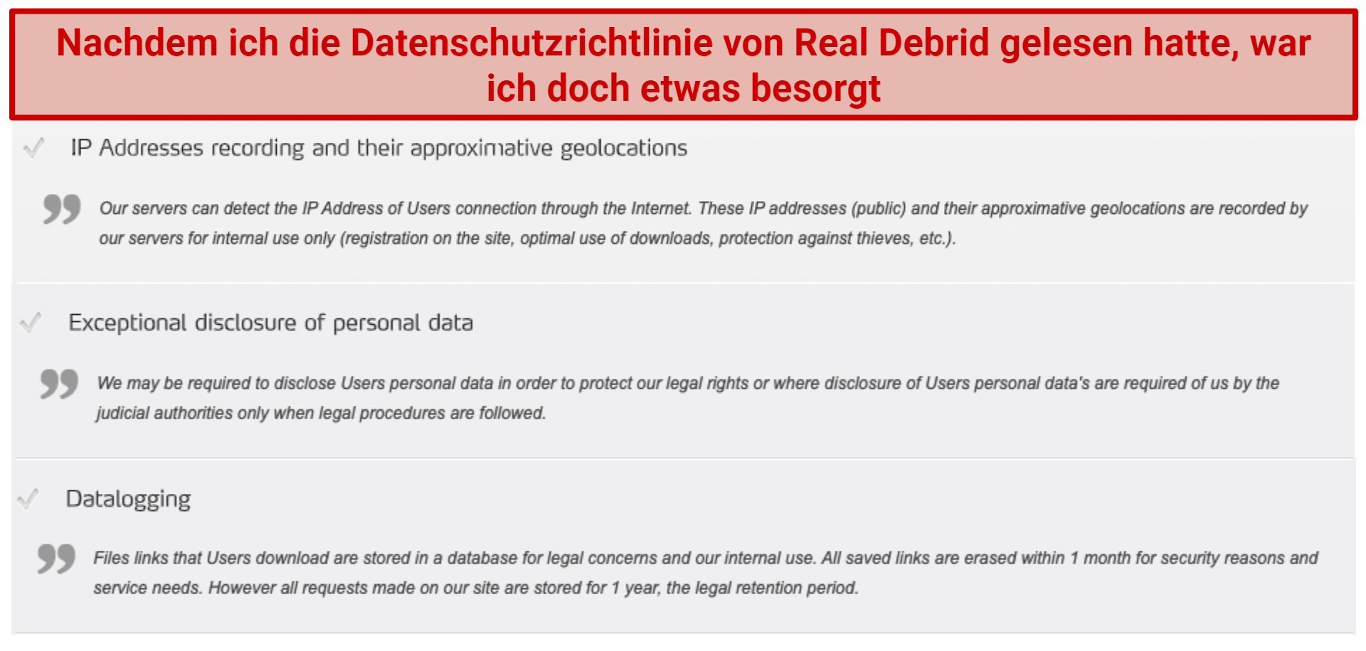 Graphic showing Real Debrid Privacy Policy