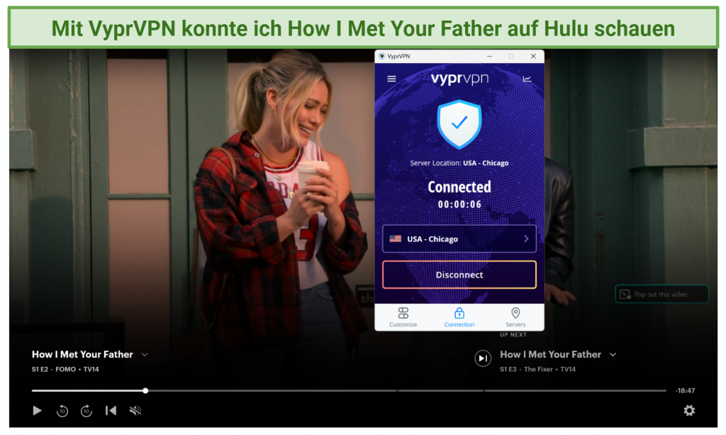Screenshot of Hulu player streaming How I Met Your Father while connected to VyprVPN
