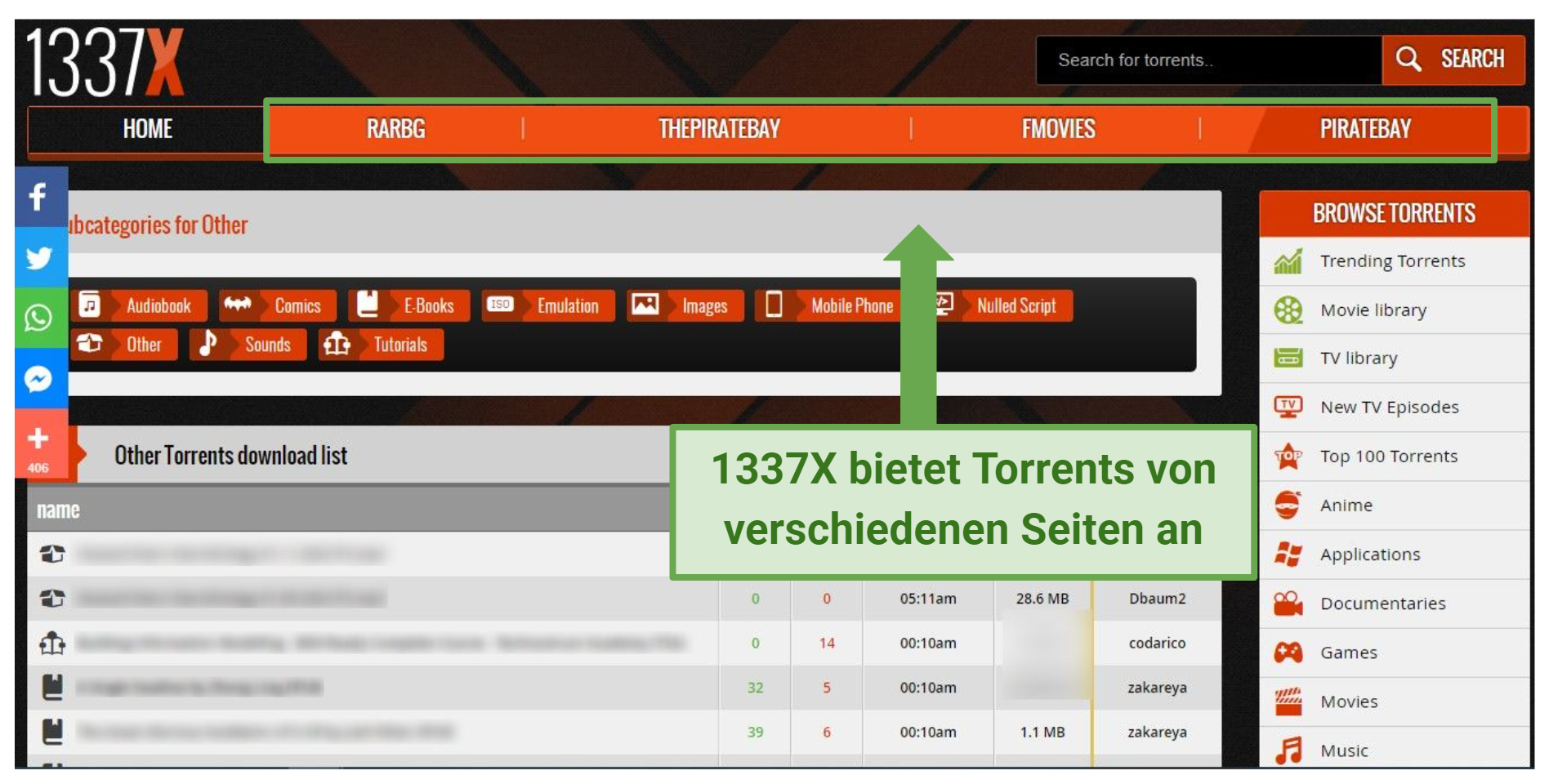 Screenshot of 1337X torrent page