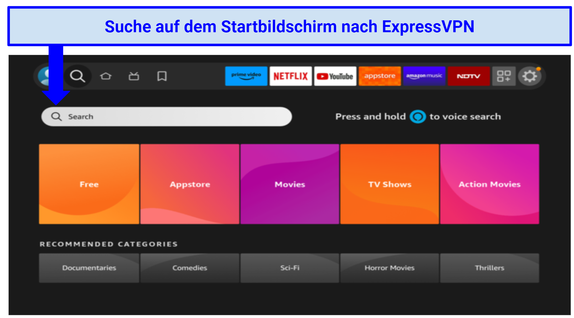 Screenshot of Fire Stick TV home menu