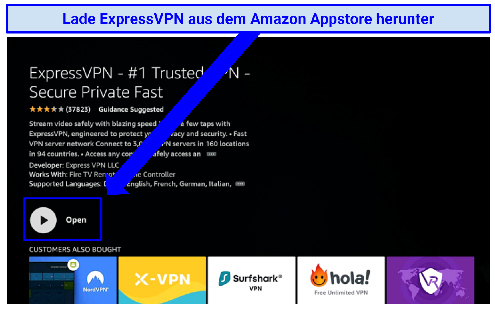 Screenshot of ExpressVPN on Amazon Appstore