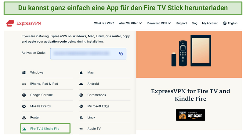 Screenshot of the ExpressVPN Fire TV Stick download app page