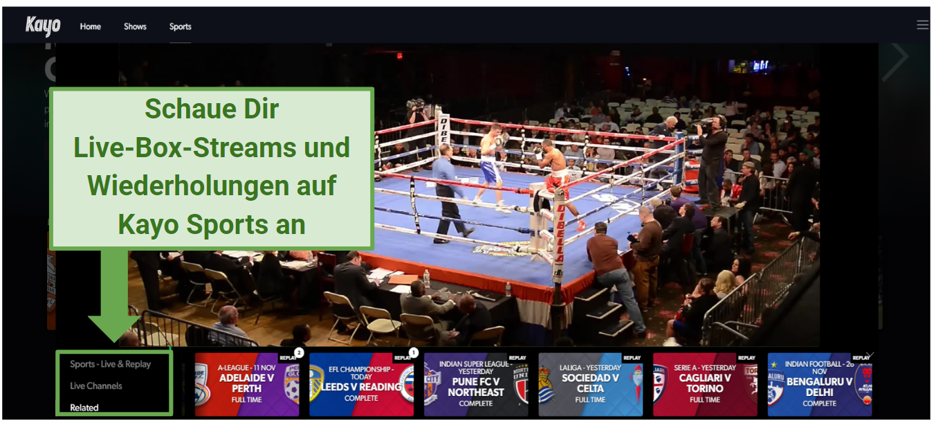 Screenshot of Kayo Sports streaming a boxing event