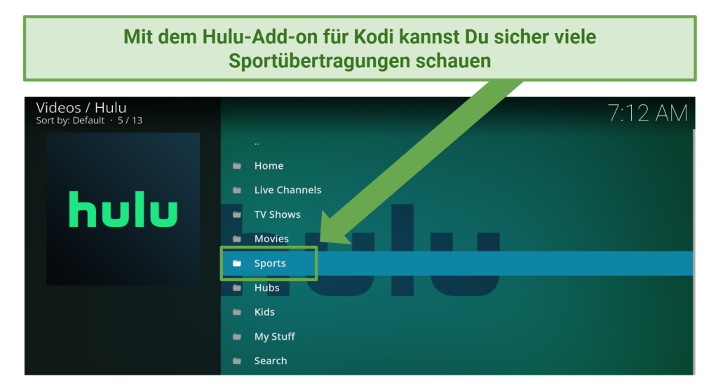 Screenshot of the Hulu addon for Kodi
