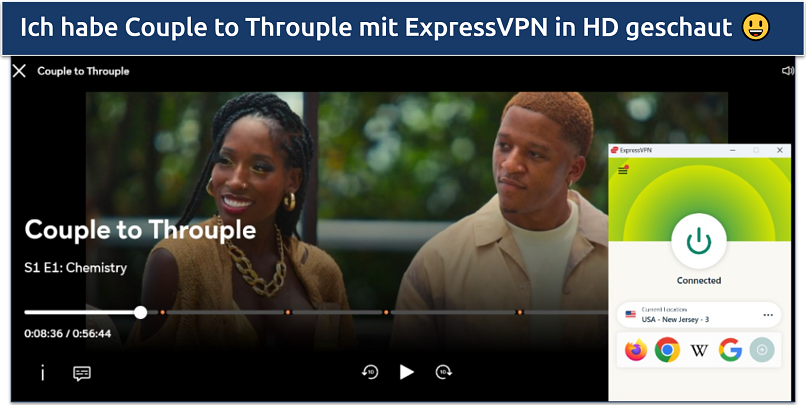 A screenshot of Couple to Throuple streaming with ExpressVPN