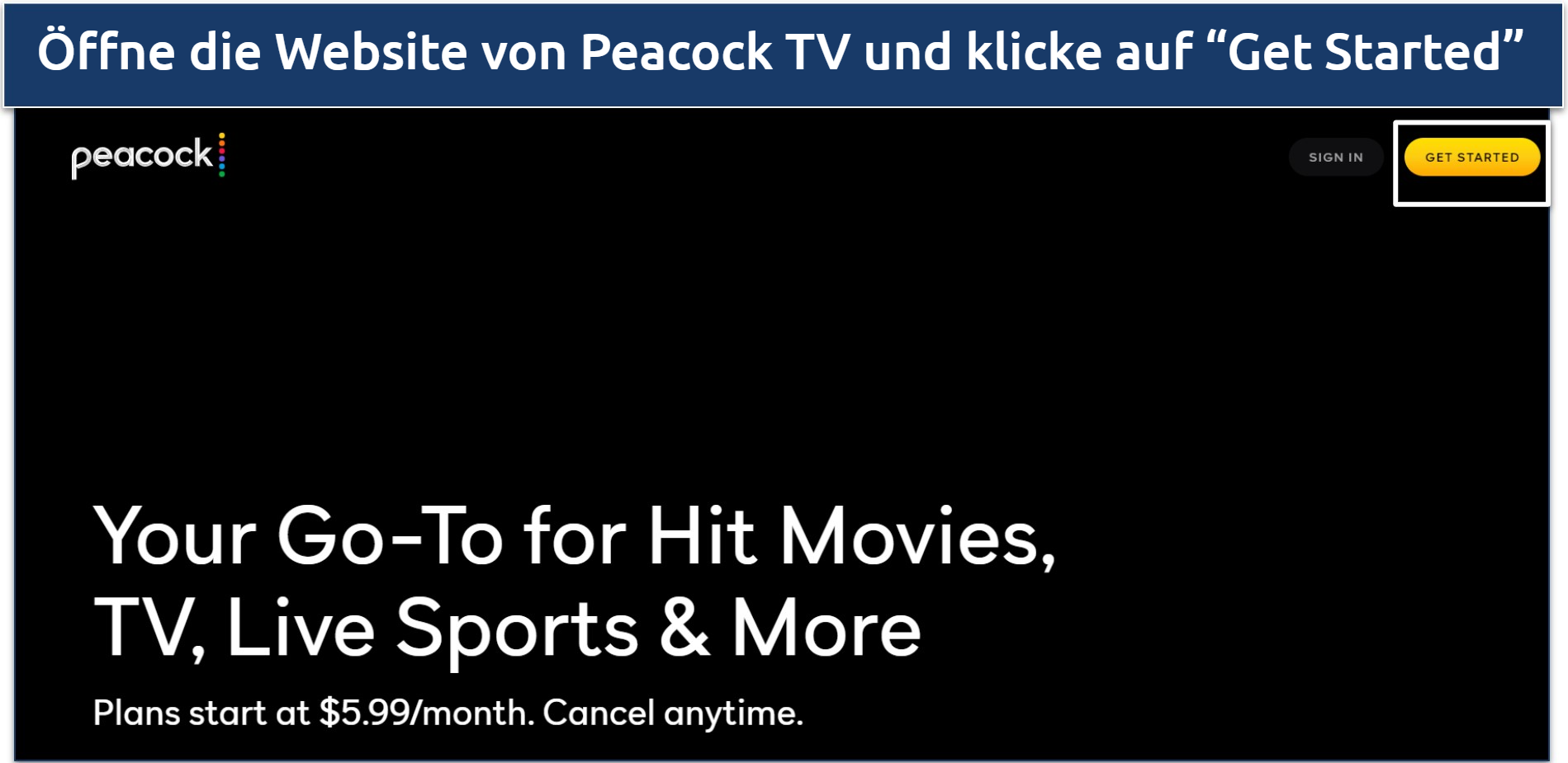 Screenshots of Peacock TV homepage on its website