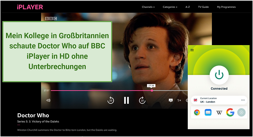 A screenshot of ExpressVPN working with BBC iPlayer