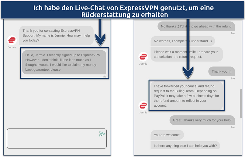 Screenshot of a chat with ExpressVPN support