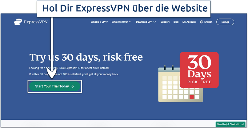 Screenshot of ExpressVPN's risk-free trial page
